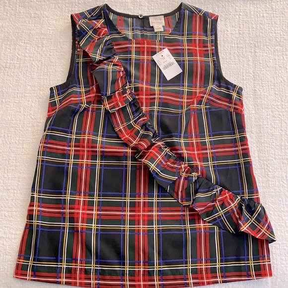 NWT J. Crew Stewart Tartan Plaid Ruffle Tank - Picture 4 of 10